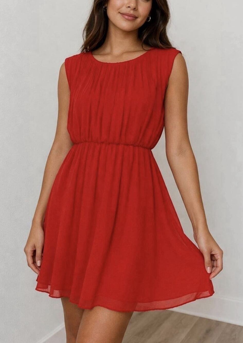 NWT Alice + Olivia Cherry Red 100 % Silk Pleated Keyhole Mini Dress Size Medium